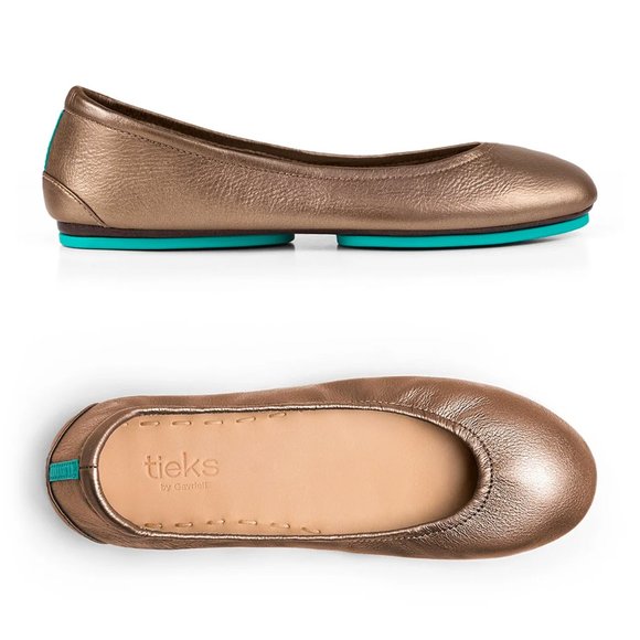 TIEKS Metallic Bronze & Turquoise Leather Foldable Ballet Flats Size 7 - Picture 12 of 16